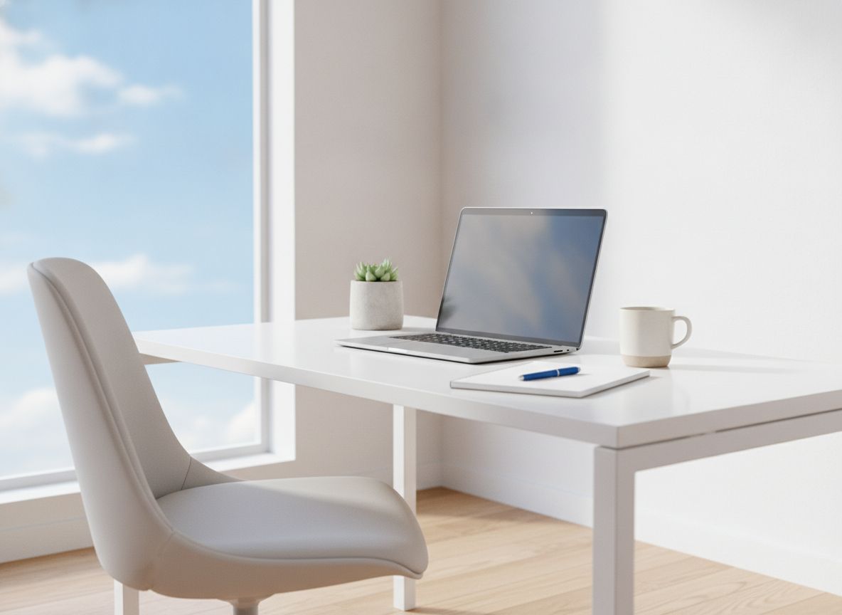 Clean modern workspace with sky view representing virtual assistance services