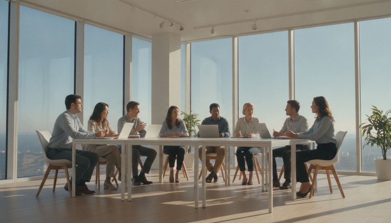 Diverse professionals engaged in collaborative training session