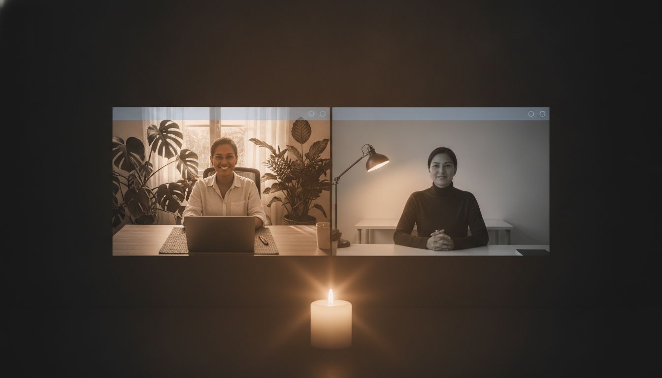 Two professionals in a respectful video call between Filipino virtual assistant and client